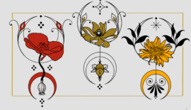 Fine Line art deco floral flash designs by Basic Urban Witch Tattoos in Fort Collins Colorado.