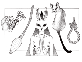 Creepy fine line tattoo flash by Basic Urban Witch Tattoos in Fort Collins Colorado.