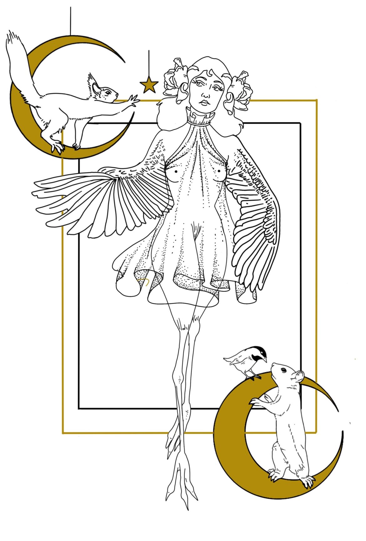 Fairy lady tattoo flash by Basic Urban Witch Tattoo, doing fine line tattoos in Fort Collins Colorado.